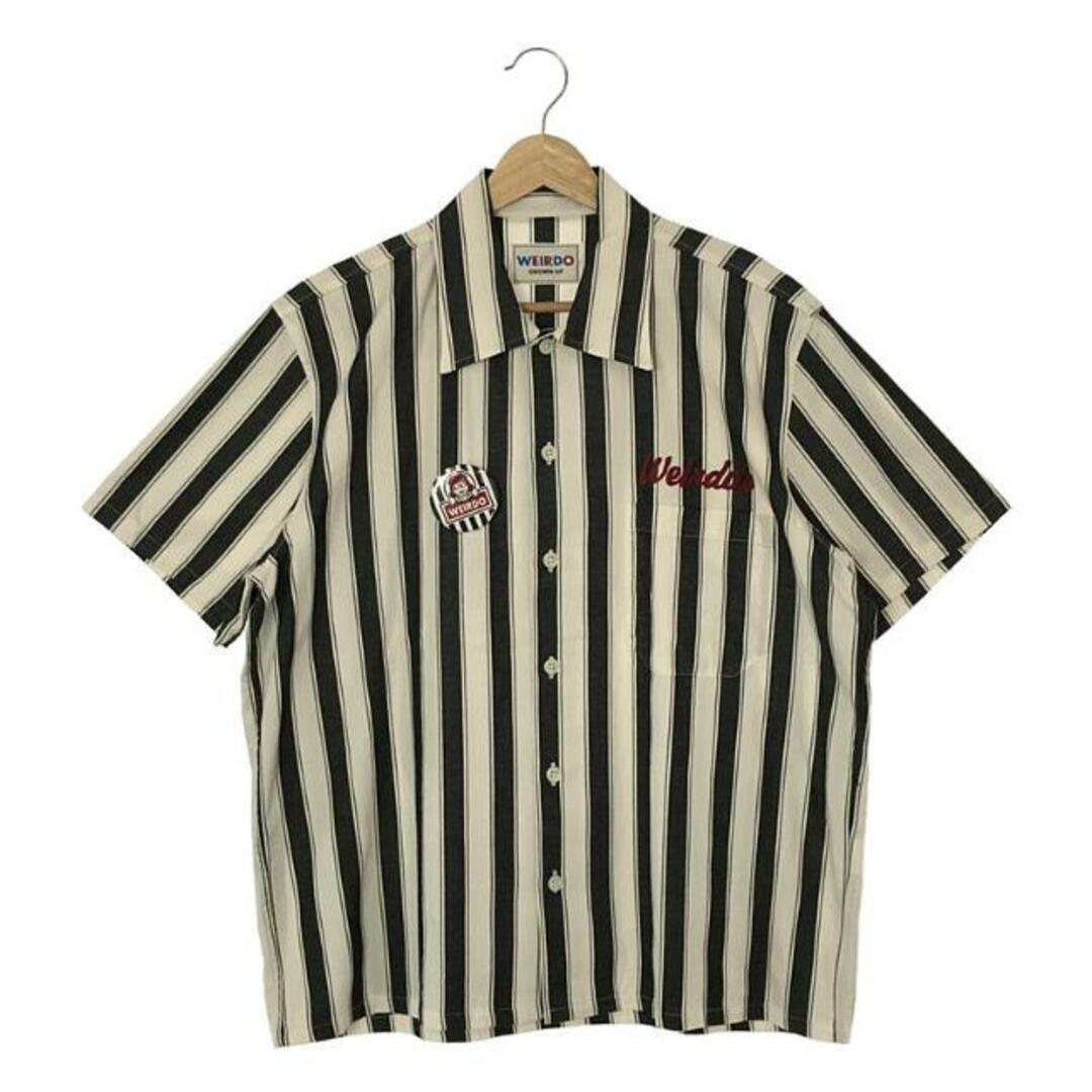 メンズWEIRDO / ウィアード | WINDY’S S/S SHIRTS ロゴ刺しゅう ストライプ 半袖シャツ | L | ホワイト / ブラック | メンズ