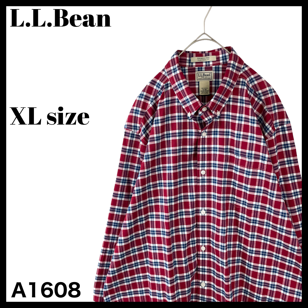 L.L.Bean(エルエルビーン)のエルエルビーン メンズ 長袖シャツ 赤 チェック ボタンダウン US/XL 古着 メンズのトップス(シャツ)の商品写真