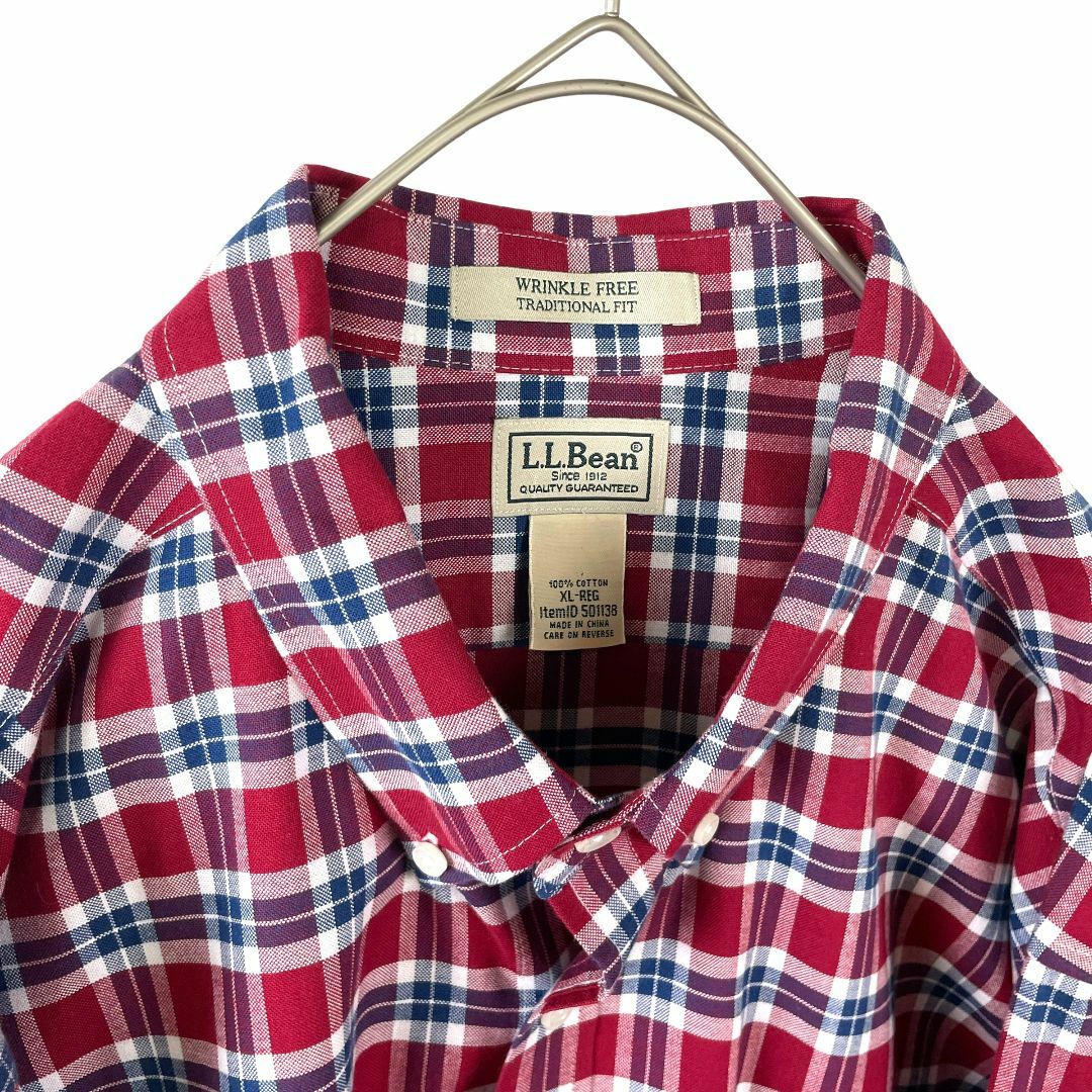 L.L.Bean(エルエルビーン)のエルエルビーン メンズ 長袖シャツ 赤 チェック ボタンダウン US/XL 古着 メンズのトップス(シャツ)の商品写真