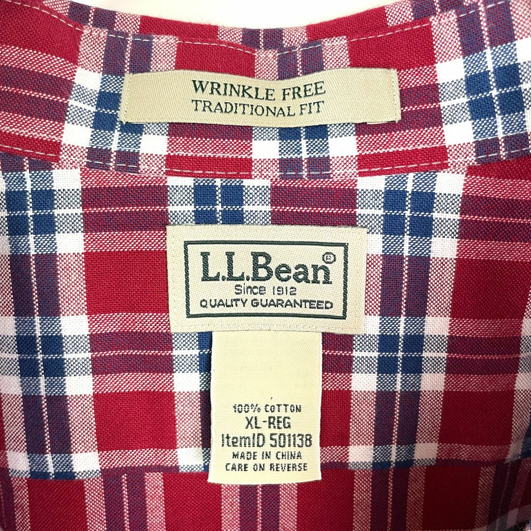 L.L.Bean(エルエルビーン)のエルエルビーン メンズ 長袖シャツ 赤 チェック ボタンダウン US/XL 古着 メンズのトップス(シャツ)の商品写真