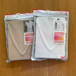 ユニクロ(UNIQLO)のUNIQLO HEATTECH VネックT ホワイト&ベージュ(その他)