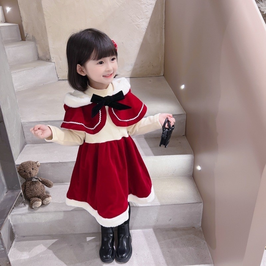 110 ケープ ワンピース 2点セット クリスマス コスプレ サンタクロース キッズ/ベビー/マタニティのキッズ服女の子用(90cm~)(ワンピース)の商品写真