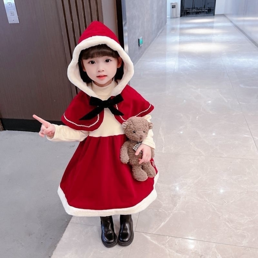 110 ケープ ワンピース 2点セット クリスマス コスプレ サンタクロース キッズ/ベビー/マタニティのキッズ服女の子用(90cm~)(ワンピース)の商品写真