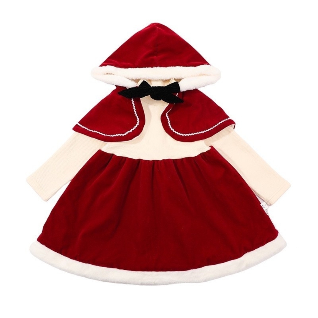 110 ケープ ワンピース 2点セット クリスマス コスプレ サンタクロース キッズ/ベビー/マタニティのキッズ服女の子用(90cm~)(ワンピース)の商品写真