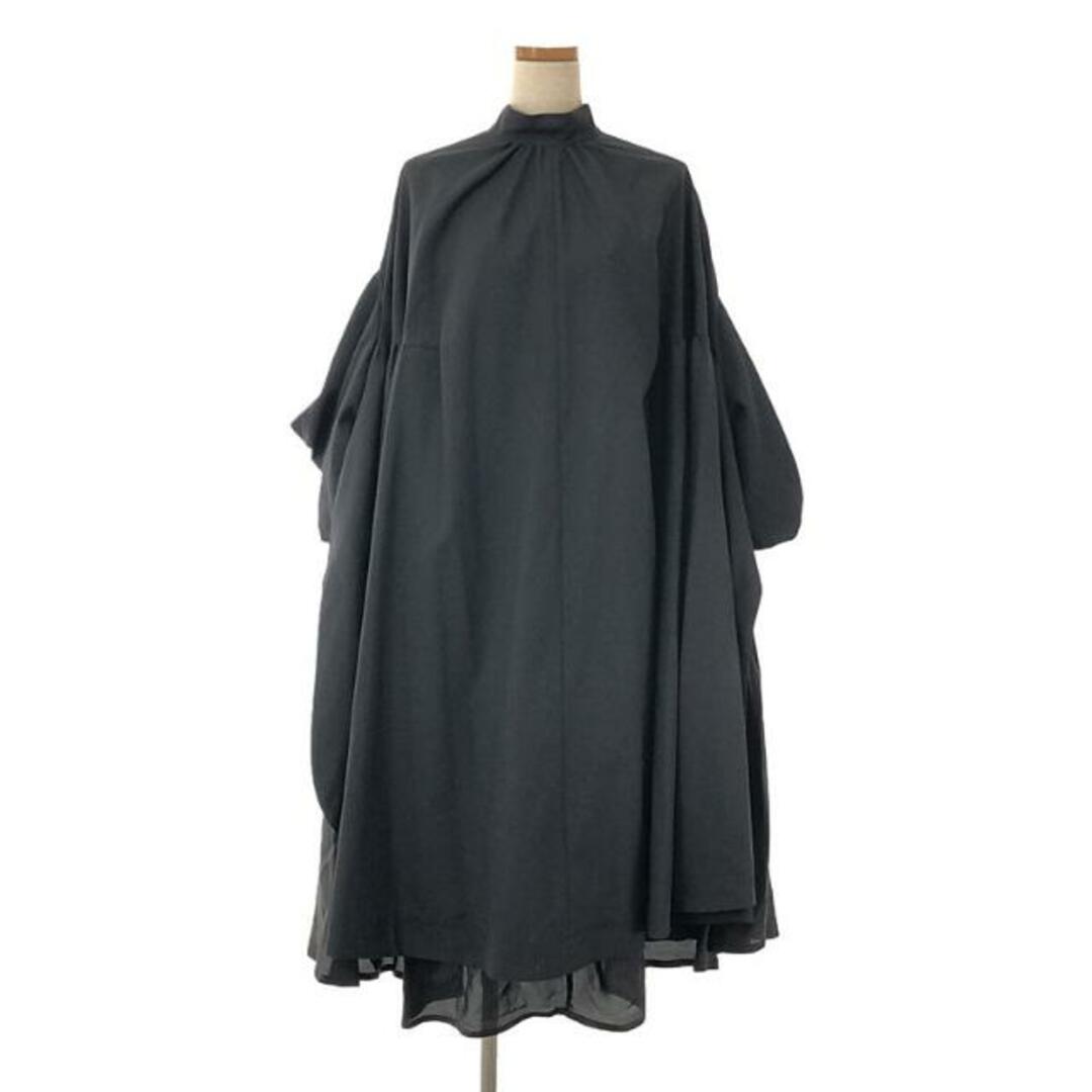 【美品】  noir kei ninomiya / ノワールケイニノミヤ | 2021SS | ウール オーバーサイズ レイヤード バックリボン ワンピース | XS | ブラック | レディースロングワンピース/マキシワンピース