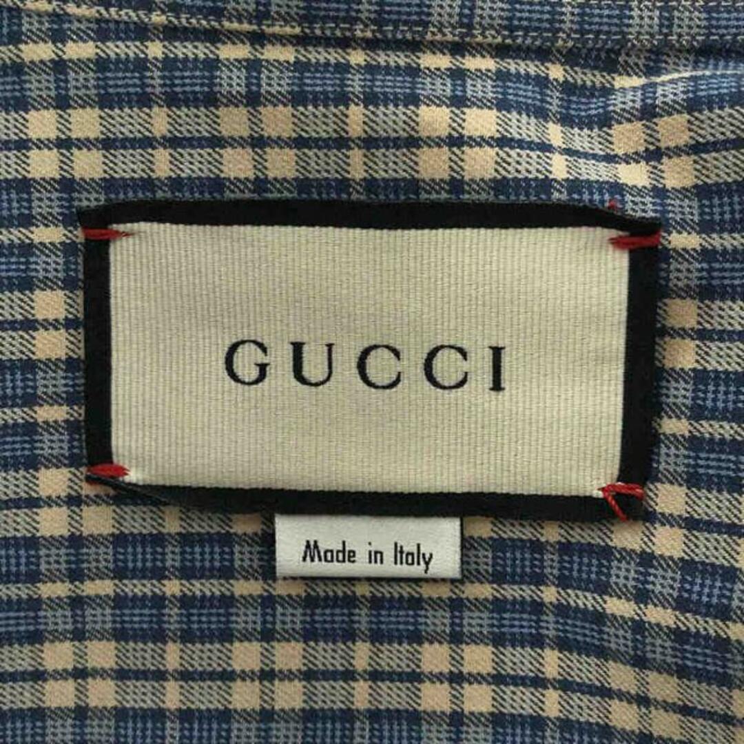 Gucci(グッチ)の【美品】  GUCCI / グッチ | チェック ボタンダウンシャツ | 50 | ライトブルー/ベージュ | メンズ メンズのトップス(Tシャツ/カットソー(七分/長袖))の商品写真