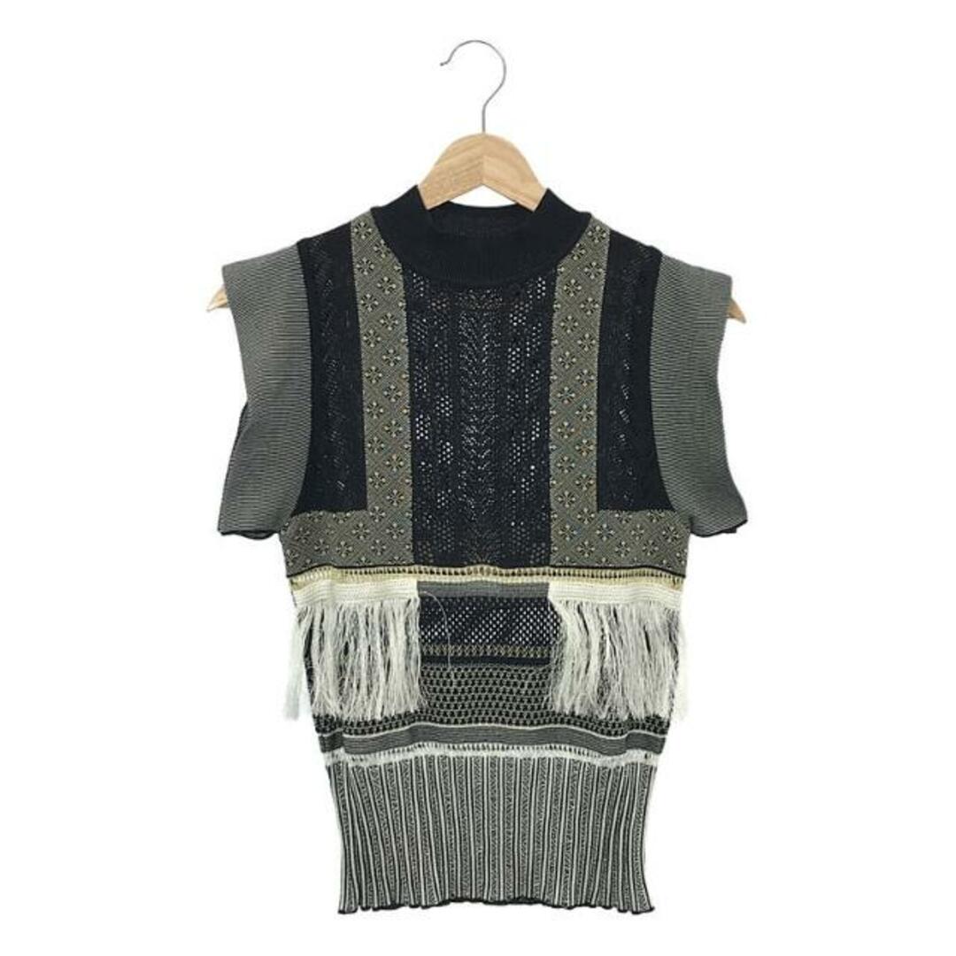 【美品】  Mame Kurogouchi / マメクロゴウチ | 2019SS | SASH JAQUARD SLEEVELESS KNIT トップス | 1 | ネイビー/ホワイト/ゴールド | レディース レディースのトップス(ニット/セーター)の商品写真