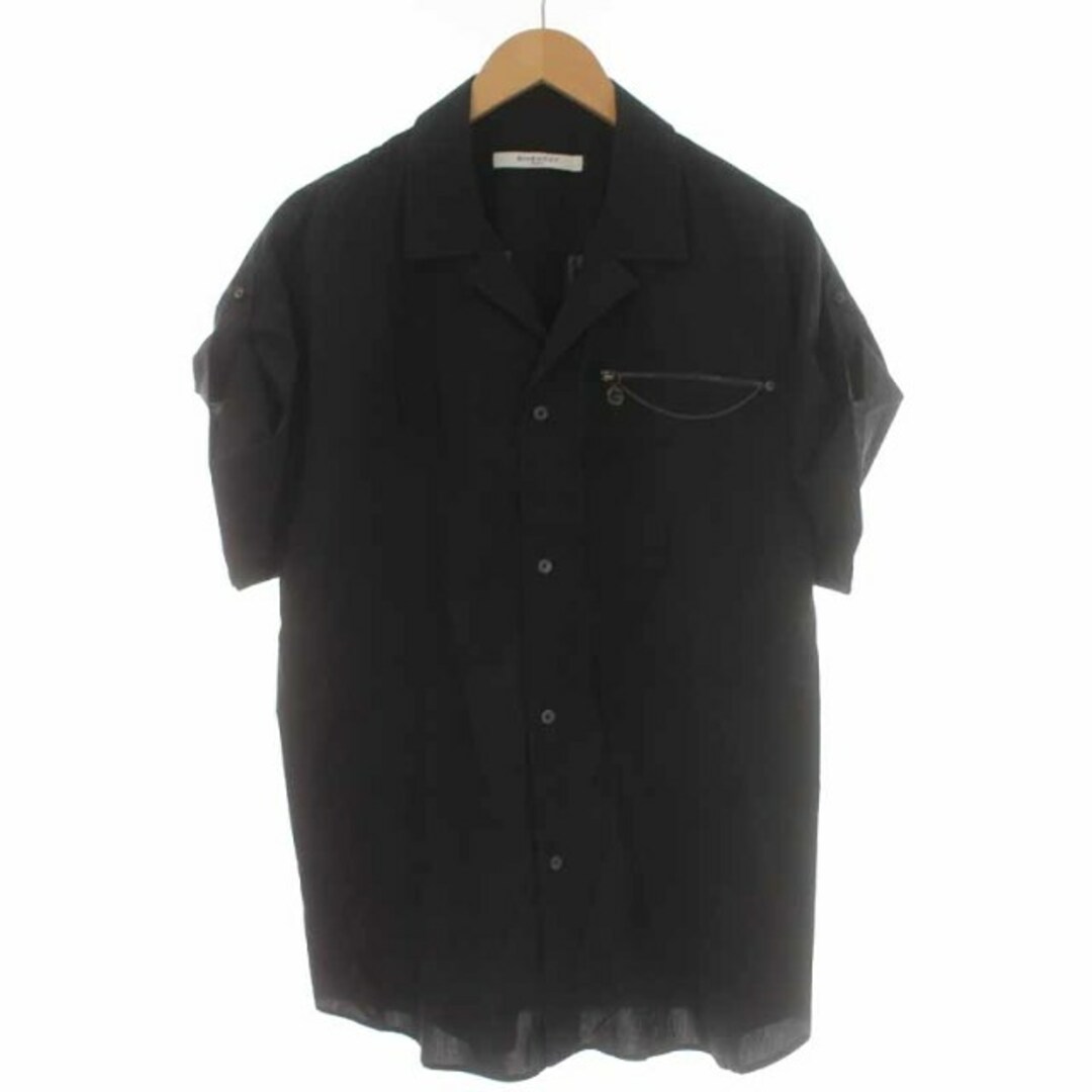 GIVENCHY オープンカラーシャツ ジップポケット 半袖 42 XS 黒約585cm身幅