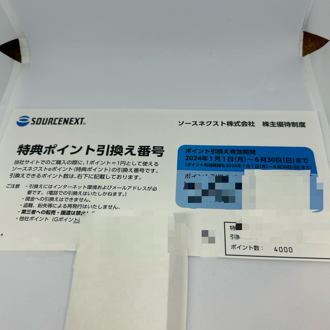 ソースネクスト 　株主優待4000ポイント チケットの優待券/割引券(その他)の商品写真