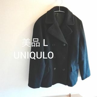 ユニクロ(UNIQLO)の美品 UNIQLO Pコート 黒 ブラック 肉厚 ウール 暖か 冬物 定番(ピーコート)