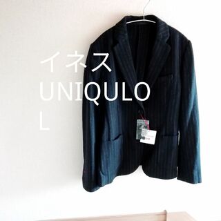 ユニクロ(UNIQLO)の新品未使用イネス×UNIQULO スーツ ジャケット ウール混 ストライプ 紺黒(テーラードジャケット)