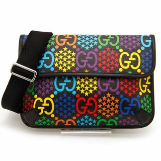 グッチ(Gucci)の美品 グッチ ボディバッグ GGサイケデリック ベルトバッグ 598113 マルチカラー ブラック GUCCI イタリア製 PVC レザー レインボー ウエストポーチ(ボディーバッグ)