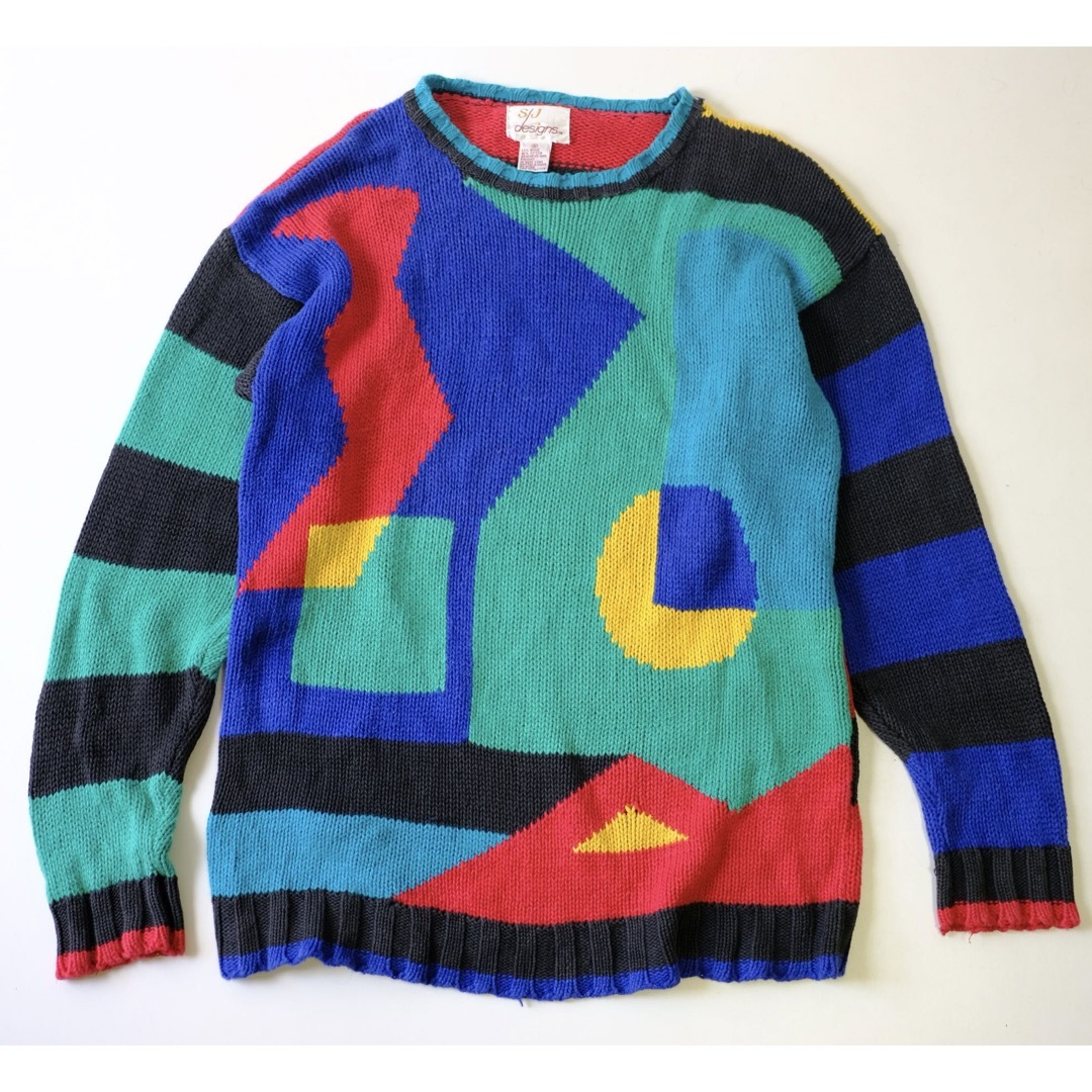 【1990s】ビンテージ　総柄　アートデザイン　カラフルニットセーター　屋メンズ