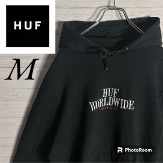 ハフ(HUF)の【希少デザイン】ハフ センタービッグロゴ刺繍 パーカー ブラック M 入手困難(パーカー)