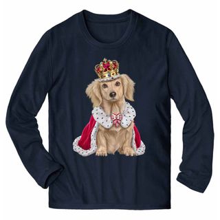 ダックスフンド いぬ 犬 王様 キング 王子様 王冠 長袖 Tシャツ メンズ(Tシャツ/カットソー(七分/長袖))