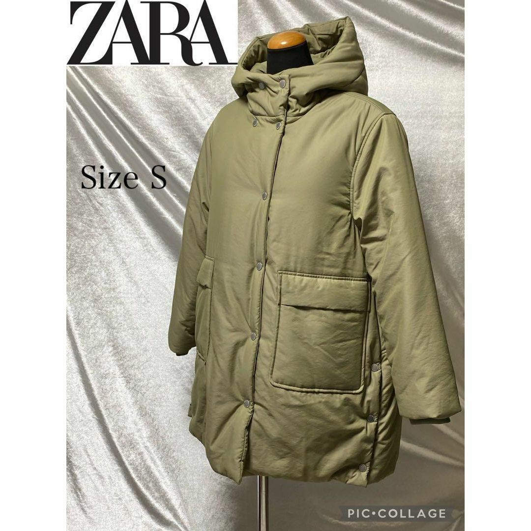 グリーン素材【美品】ZARA ザラ　ダウンコート　グリーン　サイズS