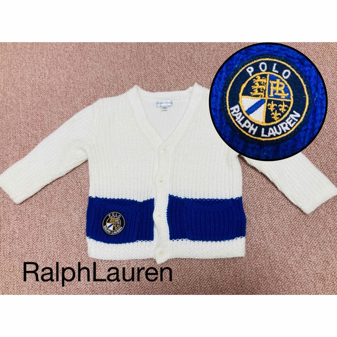 Ralph Lauren(ラルフローレン)の☆ラルフローレン☆ バイカラーニットカーディガン 12month 80cm キッズ/ベビー/マタニティのベビー服(~85cm)(カーディガン/ボレロ)の商品写真