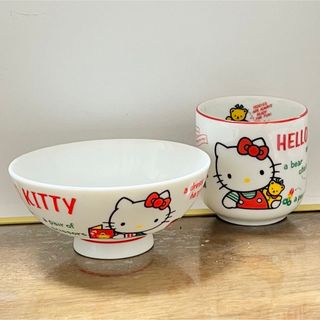 ハローキティ - キティ レア 希少 1980年代 お茶碗湯呑みセット ハローキティ - キティ レア 希少 1980年代 お茶碗湯呑みセット
