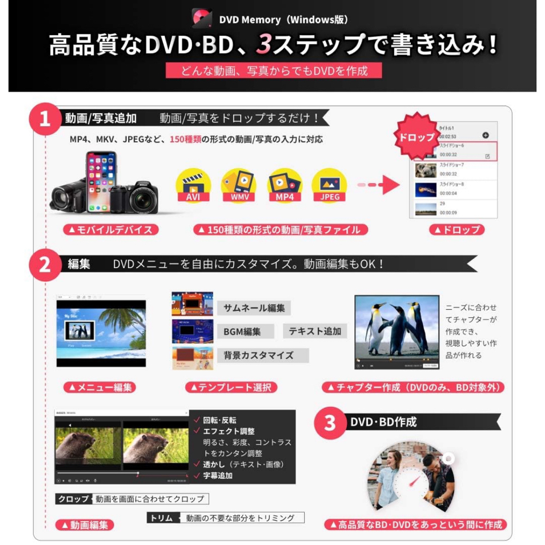 Wondershare DVD Memory  DVD BD作成 動画編集ソフト スマホ/家電/カメラのPC/タブレット(PC周辺機器)の商品写真