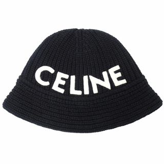 セリーヌ(celine)のセリーヌ CELINE ニット帽 レディース ブランド ニットキャップ  カシミヤ クロシェ ブラック 黒 ロゴ サイズTU フリーサイズ バケットハット 【中古】(ニット帽/ビーニー)