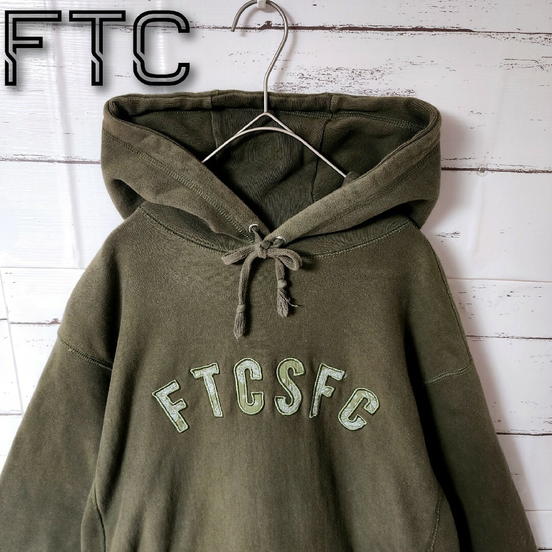 【人気デザイン】 FTC 刺繍ロゴ スウェット パーカー フーディXL ネイビー