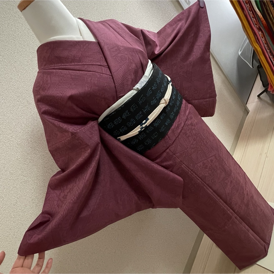 袷 正絹 小紋 紬 ピンク 裄62.5cm 和服 呉服  きもの kimono レディースの水着/浴衣(着物)の商品写真