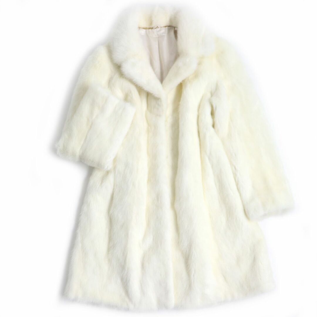 毛並み極美品▽MINK パールホワイトミンク 本毛皮コート オフホワイト