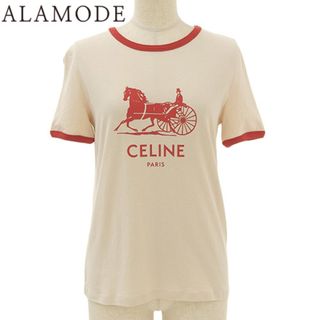 セリーヌ(celine)のCELINE(セリーヌ) サルキー Tシャツ トップス クルーネック ロゴ アパレル ファッション 半袖 馬車 S コットン ベージュ レッド赤 2X575671Q レディース 40802069097【中古】【アラモード】(Tシャツ(半袖/袖なし))