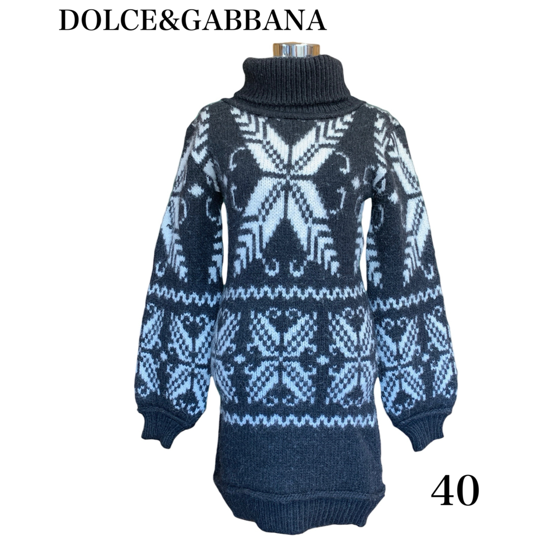ドルチェ＆ガッバーナ 羊毛ウール&アルパカ 肉厚編み ノルディック柄 ワンピース44cm着丈