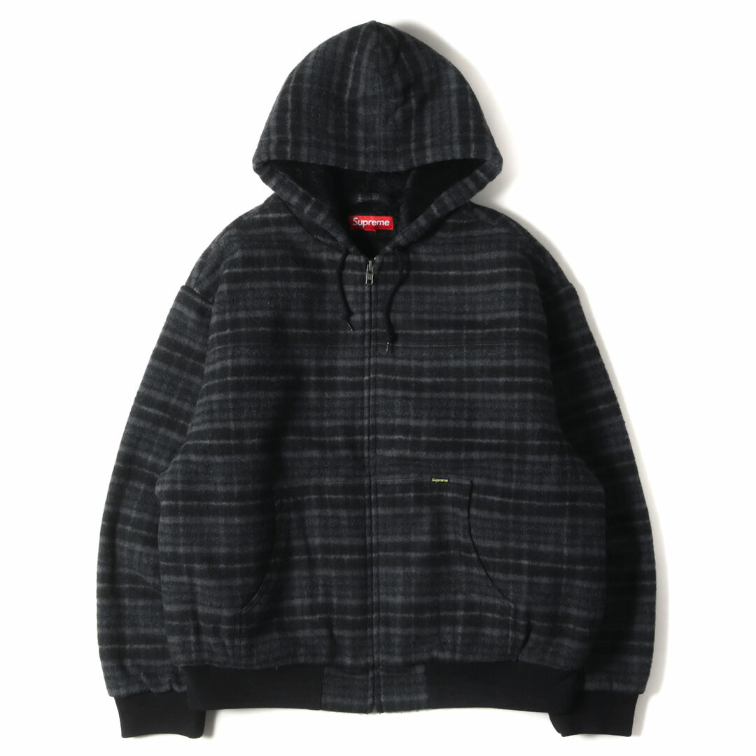 メンズ新品 Supreme シュプリーム ジャケット サイズ:XL 23AW プレイドチェック 裏ボア ワーク ウール ジャケット Plaid Wool Hooded Work Jacket ブラック グレー アウター ブルゾン【メンズ】