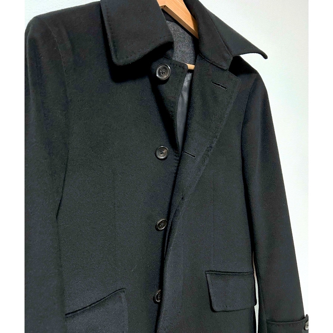 HILTON TIME(ヒルトンタイム)のヒルトン M カシミヤ100% ロングコート ステンカラー 黒 ブラック メンズ メンズのジャケット/アウター(ステンカラーコート)の商品写真