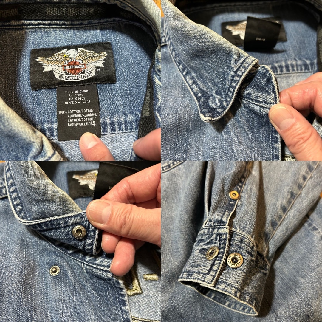 Harley Davidson(ハーレーダビッドソン)のダボッとXL！ハーレーダビッドソン 古着長袖デニムシャツ オール刺繍 メンズのトップス(シャツ)の商品写真