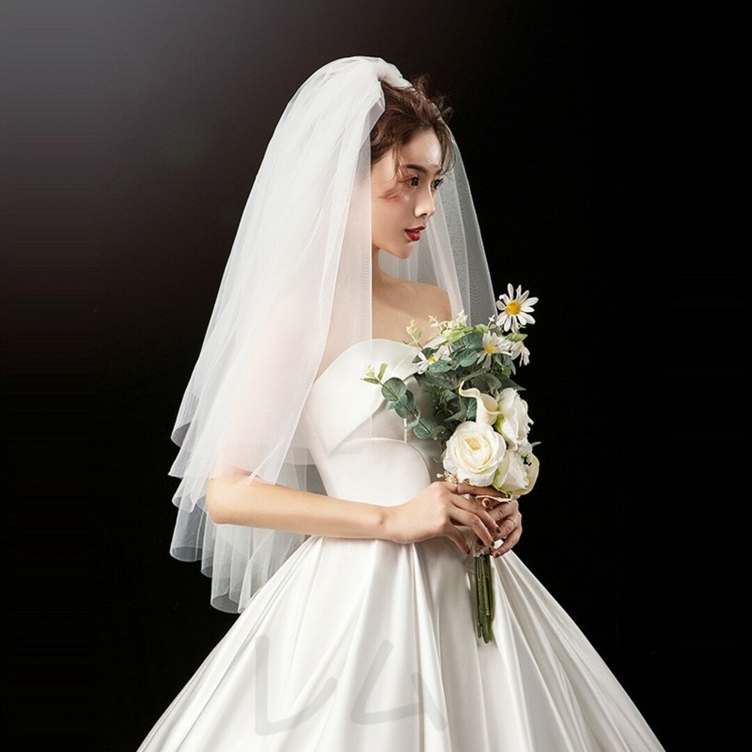 ●ラクマパック●2層式ウェディングベール　結婚式　ショートベール　ソフトチュール レディースのフォーマル/ドレス(ウェディングドレス)の商品写真