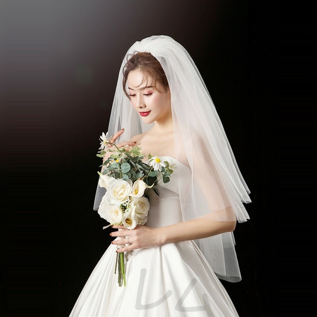 ●ラクマパック●2層式ウェディングベール　結婚式　ショートベール　ソフトチュール レディースのフォーマル/ドレス(ウェディングドレス)の商品写真