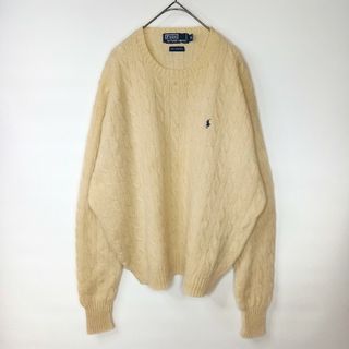 ポロラルフローレン(POLO RALPH LAUREN)の90s　ラルフローレン　ウールニット　セーター　ケーブル編み　刺繍　白　XXL(ニット/セーター)