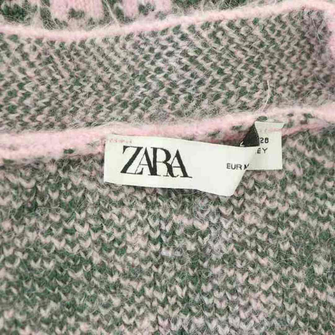 ZARA(ザラ)のザラ ビジューボタンニットベスト オーバーサイズ M ピンク 緑 グリーン レディースのトップス(ベスト/ジレ)の商品写真