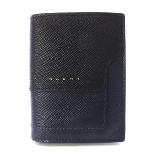 マルニ(Marni)のマルニ サフィアーノレザー バイフォールドウォレット 財布 二つ折り 黒 紺(財布)