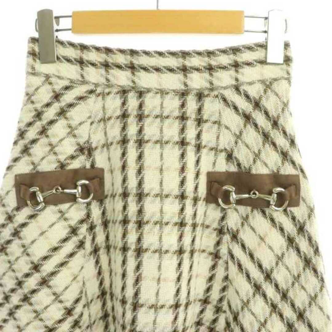 Rirandture(リランドチュール)のリランドチュール エコカルゼチェックフレアスカート ミニ 0 オフホワイト 茶 レディースのスカート(ミニスカート)の商品写真
