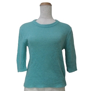 アニエスベー(agnes b.)のアニエスベー サマーニット セーター 5分袖 リネン シルク 薄手 青系 T2 (ニット/セーター)