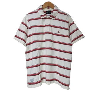 ネイバーフッド(NEIGHBORHOOD)のネイバーフッド ポロシャツ 半袖 ボーダー ワッペン L 白 赤(ポロシャツ)