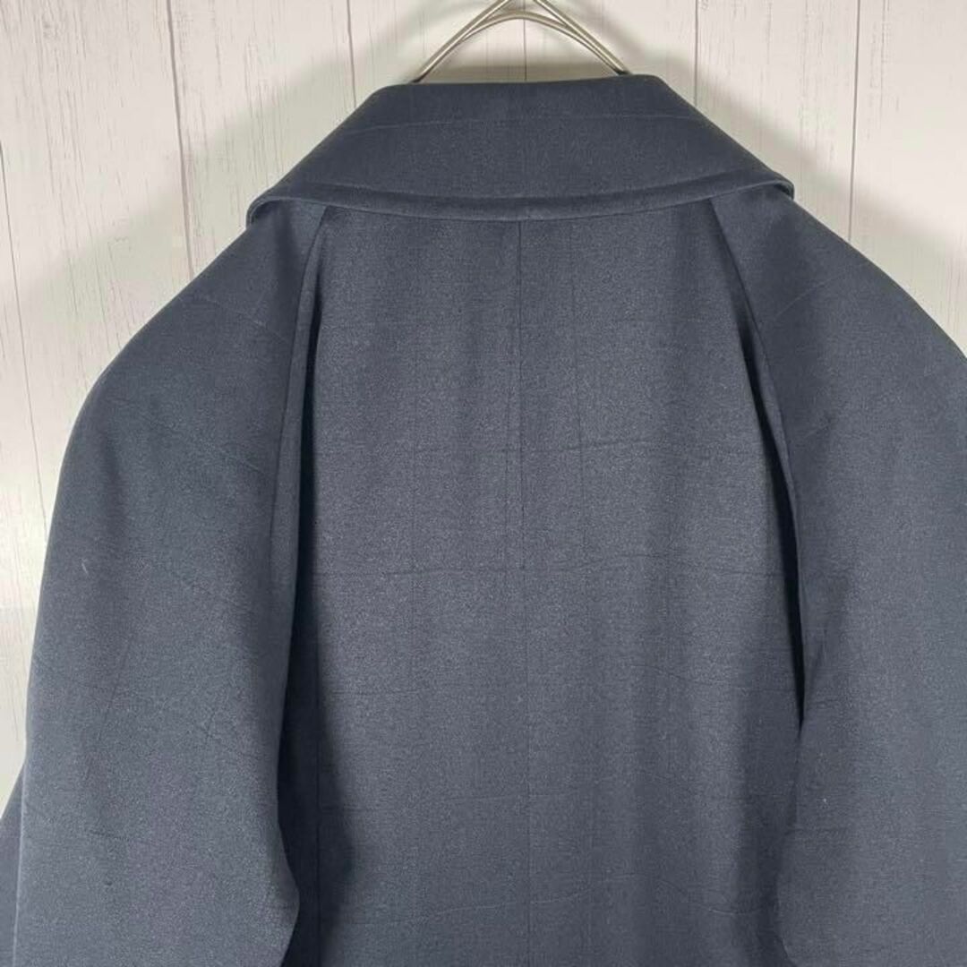 [古着]ビンテージ　ステンカラーコート　チェック　シンプル　ワントーン　ネイビー メンズのジャケット/アウター(ステンカラーコート)の商品写真