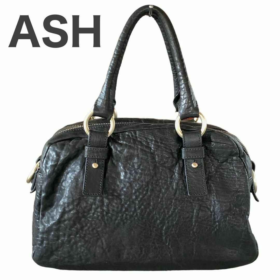 ASH(アッシュ)のASH アッシュ レザー 本革 ダブルファスナー ハンドバッグ ブラック レディースのバッグ(ハンドバッグ)の商品写真