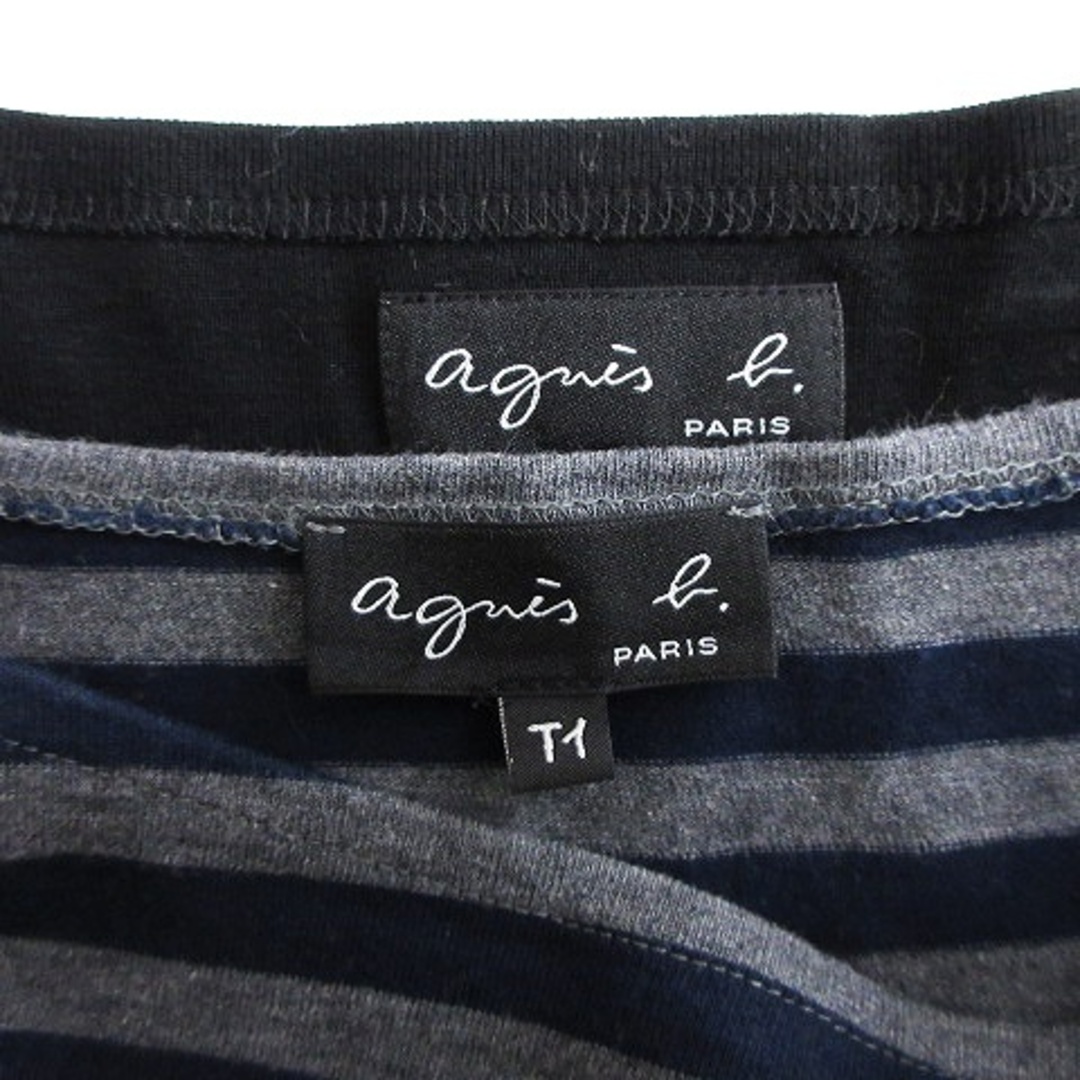 agnes b.(アニエスベー)のアニエスベー  PARIS Tシャツ  黒 紺 グレー Tイ M相当 ■GY14 レディースのトップス(Tシャツ(長袖/七分))の商品写真