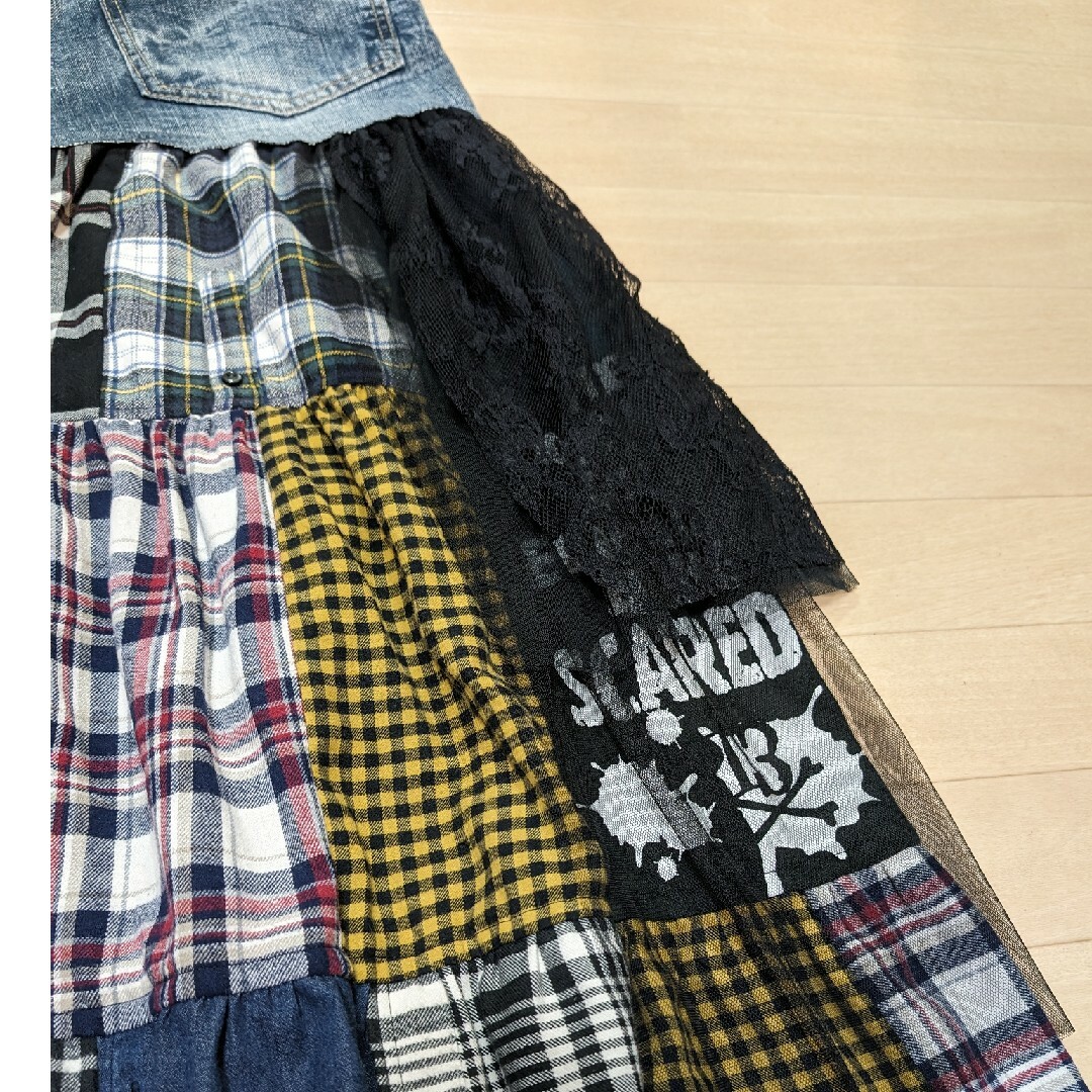 チェック×デニムMIX❤ティアードスカート レディースのスカート(ロングスカート)の商品写真