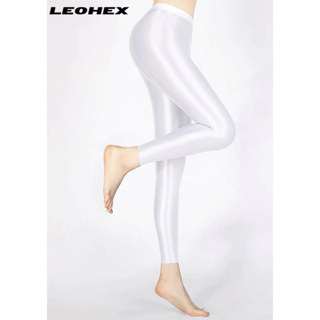 LEOHEX 超光沢生地 超つるつる タイツ スパッツ  (ホワイト, XL) レディースのレッグウェア(タイツ/ストッキング)の商品写真
