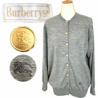 バーバリー(BURBERRY)の【Burberrys】ホースロゴ刺繍・金釦 ウールカーディガン  Ｍ～Ｌ グレー(カーディガン)