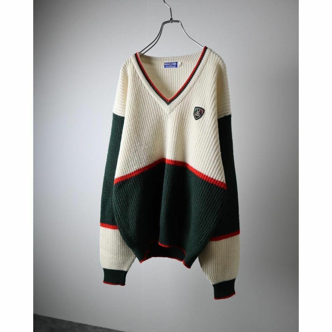 FRED PERRY(フレッドペリー)の【フレッドペリー】80s リブ編み ワッペン ルーズ チルデン ニット セーター メンズのトップス(ニット/セーター)の商品写真