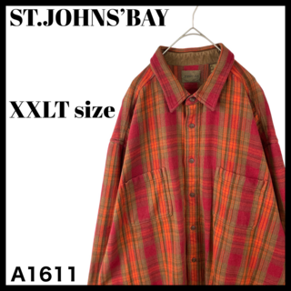 USA古着 ST JOHN'S BAY ヘビーネルシャツ オレンジ 赤 XXLT(シャツ)