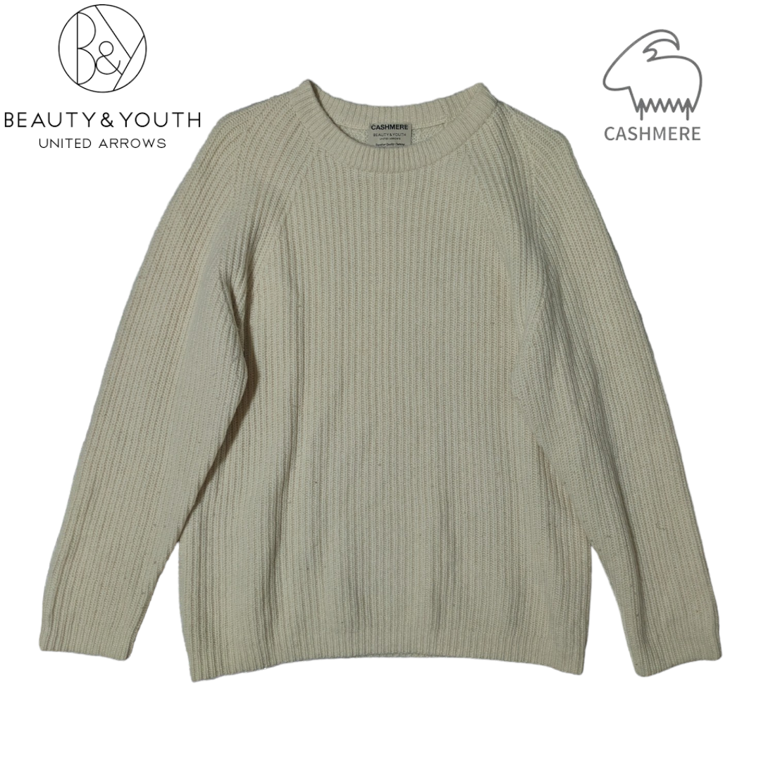 BEAUTY&YOUTH UNITED ARROWS(ビューティアンドユースユナイテッドアローズ)のBEAUTY&YOUTH CASHMERE ホワイト カシミア ニットセーター メンズのトップス(ニット/セーター)の商品写真