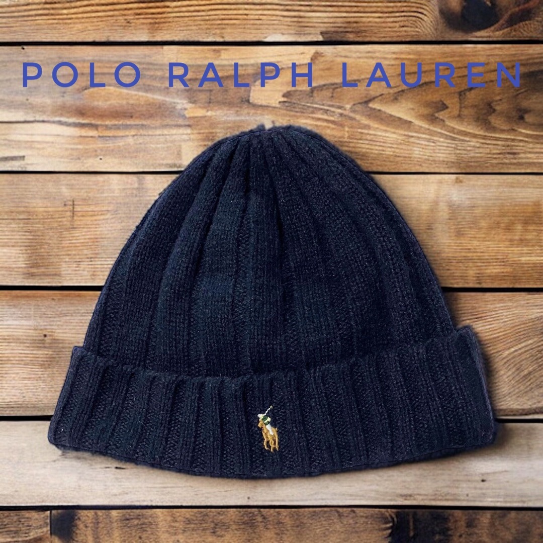 POLO RALPH LAUREN(ポロラルフローレン)の美品 POLO RALPH RAULEN ラルフローレン ニットキャンプ 紺色 レディースの帽子(ニット帽/ビーニー)の商品写真